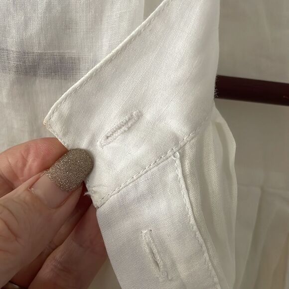 Frame button up short sleeve white with crochet belted dress medium - Picture 13 of 16